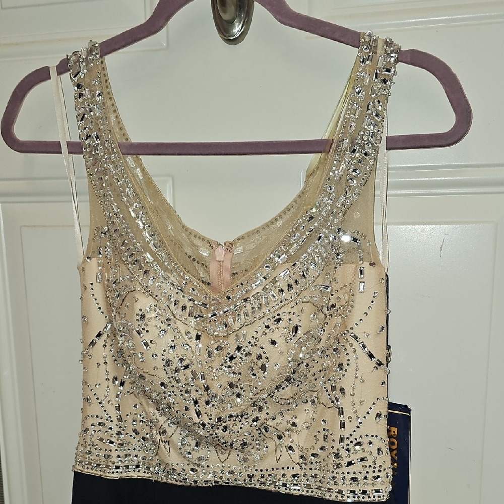 Elegant, Beaded, Sleeveless, Dress, Party, Dance, Evening, Luxury, Prom, Navy